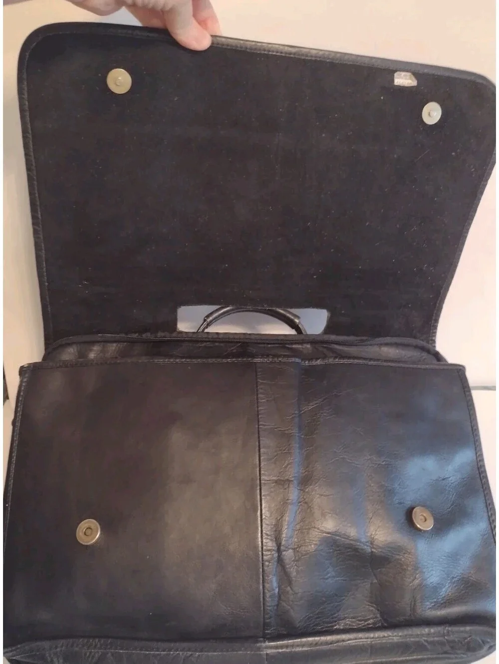 Vintage Black Leather Expandable Briefcase Portfolio Executive Lawyer Bag 17